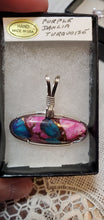 Load image into Gallery viewer, Custom Wire Wrapped Purple Dahlia Kingman Turquoise Necklace/Pendant Sterling Silver