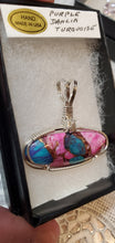 Load image into Gallery viewer, Custom Wire Wrapped Purple Dahlia Kingman Turquoise Necklace/Pendant Sterling Silver