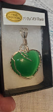 Load image into Gallery viewer, Custom Wire Wrapped Green Fiberstone (Cat's Eye) Heart Necklace/Pendant Sterling Silver