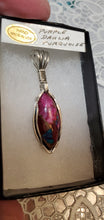 Load image into Gallery viewer, Custom Wire Wrapped Purple Dahlia Kingman Turquoise Necklace/Pendant Sterling Silver