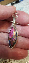 Load image into Gallery viewer, Custom Wire Wrapped Purple Dahlia Kingman Turquoise Necklace/Pendant Sterling Silver