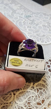 Load image into Gallery viewer, Custom Wire Wrapped Faceted Amethyst Ring Size 6 Sterling Silver