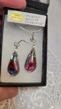 Load image into Gallery viewer, Custom Wire Wrapped Kingman Turquoise Purple Dahlia Earrings Sterling Silver