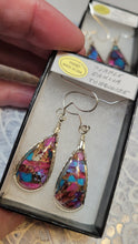 Load image into Gallery viewer, Custom Wire Wrapped Kingman Turquoise Purple Dahlia Earrings Sterling Silver