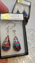 Load image into Gallery viewer, Custom Wire Wrapped Kingman Turquoise Purple Dahlia Earrings Sterling Silver