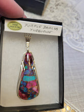 Load image into Gallery viewer, Custom Wire Wrapped Purple Dahlia Kingman Turquoise Necklace/Pendant Sterling Silver