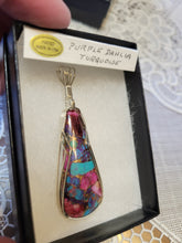 Load image into Gallery viewer, Custom Wire Wrapped Purple Dahlia Kingman Turquoise Necklace/Pendant Sterling Silver