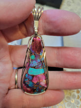 Load image into Gallery viewer, Custom Wire Wrapped Purple Dahlia Kingman Turquoise Necklace/Pendant Sterling Silver
