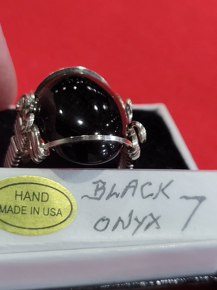 New Wire Wrap Black and White Onyx 2024 Silver Ring. Custom Sized to fit you.