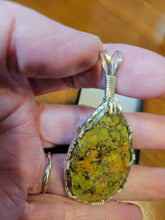 Load image into Gallery viewer, Custom Cut Polished Wire Wrapped Unakite Necklace/Pendant Sterling Silver