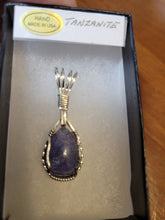 Load image into Gallery viewer, Custom Cut Polished Wire Wrapped Tanzanite Necklace/Pendant Sterling Silver