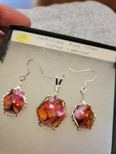 Load image into Gallery viewer, Custom Wire Wrapped Peruvian Pink Opal Spiny Oyster & Bronze Set: Earring, Necklace/Pendant Sterling Silver