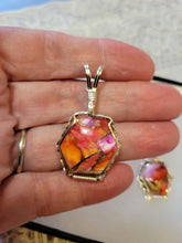 Load image into Gallery viewer, Custom Wire Wrapped Peruvian Pink Opal Spiny Oyster & Bronze Set: Earring, Necklace/Pendant Sterling Silver