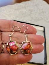 Load image into Gallery viewer, Custom Wire Wrapped Peruvian Pink Opal Spiny Oyster & Bronze Set: Earring, Necklace/Pendant Sterling Silver