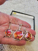 Load image into Gallery viewer, Custom Wire Wrapped Peruvian Pink Opal Spiny Oyster & Bronze Set: Earring, Necklace/Pendant Sterling Silver
