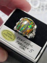 Load image into Gallery viewer, Custom Wire Wrapped Synthetic Peacock Opal Size 5 Sterling Silver