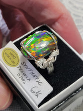 Load image into Gallery viewer, Custom Wire Wrapped Synthetic Peacock Opal Ring Size 6 1/2 Sterling Silver