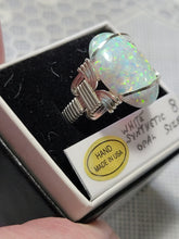 Load image into Gallery viewer, Custom Wire Wrapped White Synthetic Opal Ring Size 8 Sterling Silver