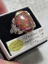 Load image into Gallery viewer, Custom Wire Wrapped Mexican Synthetic Opal Ring Size 7 Sterling Silver