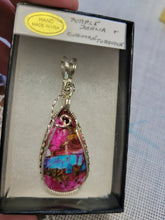 Load image into Gallery viewer, Custom Wire Wrapped Purple Dahlia Kingman Turquoise Necklace/Pendant Sterling Silver