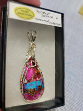 Load image into Gallery viewer, Custom Wire Wrapped Purple Dahlia Kingman Turquoise Necklace/Pendant Sterling Silver