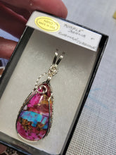 Load image into Gallery viewer, Custom Wire Wrapped Purple Dahlia Kingman Turquoise Necklace/Pendant Sterling Silver