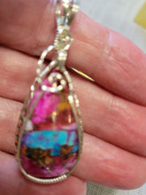 Load image into Gallery viewer, Custom Wire Wrapped Purple Dahlia Kingman Turquoise Necklace/Pendant Sterling Silver