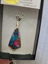 Load image into Gallery viewer, Custom Wire Wrapped Purple Dahlia Kingman Turquoise Necklace/Pendant Sterling Silver