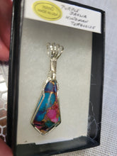 Load image into Gallery viewer, Custom Wire Wrapped Purple Dahlia Kingman Turquoise Necklace/Pendant Sterling Silver
