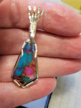 Load image into Gallery viewer, Custom Wire Wrapped Purple Dahlia Kingman Turquoise Necklace/Pendant Sterling Silver