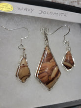 Load image into Gallery viewer, Custom Wire Wrapped Wavy Dolomite Set Necklace/Pendant Earrings Sterling Silver