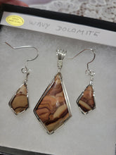 Load image into Gallery viewer, Custom Wire Wrapped Wavy Dolomite Set Necklace/Pendant Earrings Sterling Silver