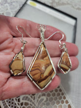 Load image into Gallery viewer, Custom Wire Wrapped Wavy Dolomite Set Necklace/Pendant Earrings Sterling Silver