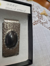 Load image into Gallery viewer, Custom Cut & Polished Gray Hokie Stone from Virginia Tech Quarries Silver Tone Money Clip