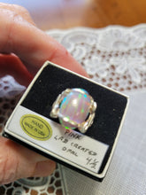 Load image into Gallery viewer, Custom Wire Wrapped Pink Lab Created (Synthetic) Opal Ring Size 4 1/2 Sterling Silver