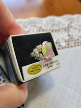 Load image into Gallery viewer, Custom Wire Wrapped Pink Lab Created (Synthetic) Opal Ring Size 4 1/2 Sterling Silver