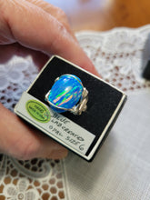 Load image into Gallery viewer, Custom Wire Wrapped Blue Lab Created (Synthetic) Opal Ring Size 6 Sterling Silver