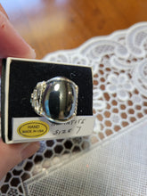 Load image into Gallery viewer, Custom Wire Wrapped Hematite Ring Size 7 Sterling Silver