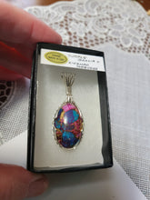 Load image into Gallery viewer, Custom Wire Wrapped Purple Dahlia & Kingman Turquoise Necklace/Pendant Sterling Silver