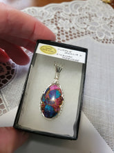 Load image into Gallery viewer, Custom Wire Wrapped Purple Dahlia & Kingman Turquoise Necklace/Pendant Sterling Silver