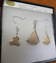 Load image into Gallery viewer, Custom Wire Wrapped Pink Hokie Stone from Virginia Tech Quarries Unpolished Set: Earrings Necklace/Pendant Sterling Silver