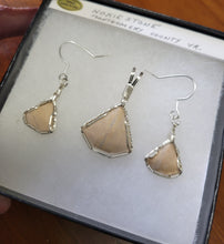 Load image into Gallery viewer, Custom Wire Wrapped Pink Hokie Stone from Virginia Tech Quarries Unpolished Set: Earrings Necklace/Pendant Sterling Silver