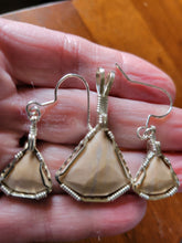 Load image into Gallery viewer, Custom Wire Wrapped Pink Hokie Stone from Virginia Tech Quarries Unpolished Set: Earrings Necklace/Pendant Sterling Silver