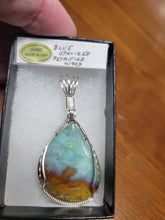 Load image into Gallery viewer, Custom Wire Wrapped Blue Opalized Petrified Wood Necklace/Pendant Sterling Silver