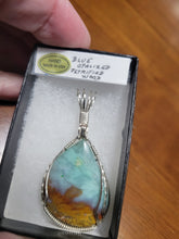 Load image into Gallery viewer, Custom Wire Wrapped Blue Opalized Petrified Wood Necklace/Pendant Sterling Silver