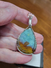 Load image into Gallery viewer, Custom Wire Wrapped Blue Opalized Petrified Wood Necklace/Pendant Sterling Silver