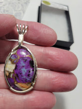 Load image into Gallery viewer, Custom Wire Wrapped Purple Mojave Turquoise Spiny Oyster Necklace/Pendant SS