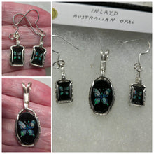Load image into Gallery viewer, Custom Wire Wrapped Inlaid Australian Opal Set: Earrings, Necklace/Earrings Sterling Silver