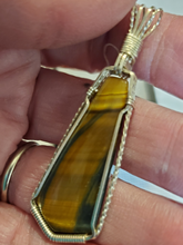 Load image into Gallery viewer, Custom Wire Wrapped Brown &amp; Blue Tiger Eye Necklace/Pendant Sterling Silver
