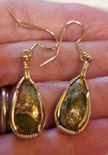 Load image into Gallery viewer, Custom Wire Wrapped Peridot with Bronze set:Earrings, Necklace/Pendant 14kgf